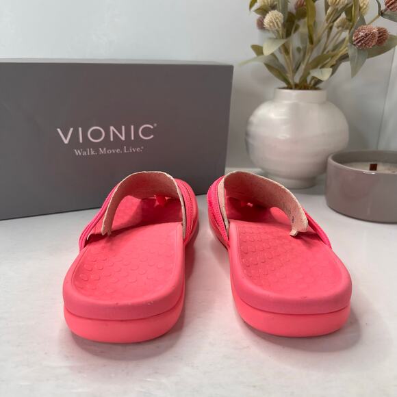 Vionic Beach Tide Flip Flops Pink Slide Sandals Cotton Canvas Women 8 - Picture 2 of 10